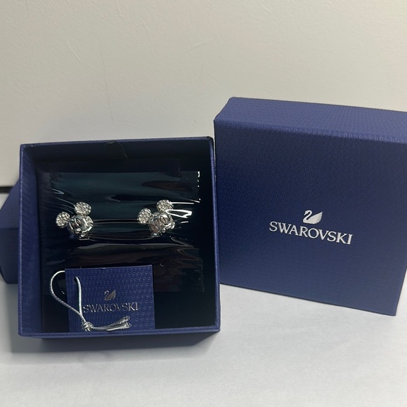 NIB Swarovski Silver Mickey Mouse Crystal Studs in White Rhodium - Picture 3 of 6